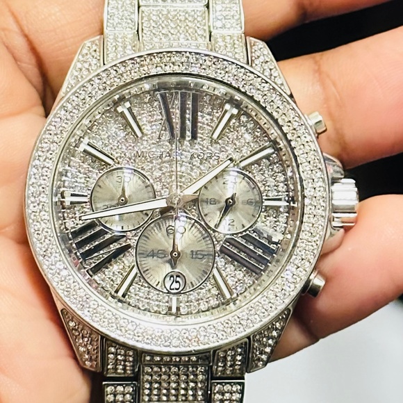 Michael Kors pavé silver tone watch
